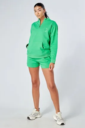 Twill Essentials Oversized Funnel Neck Zip-up Sweatshirt Green