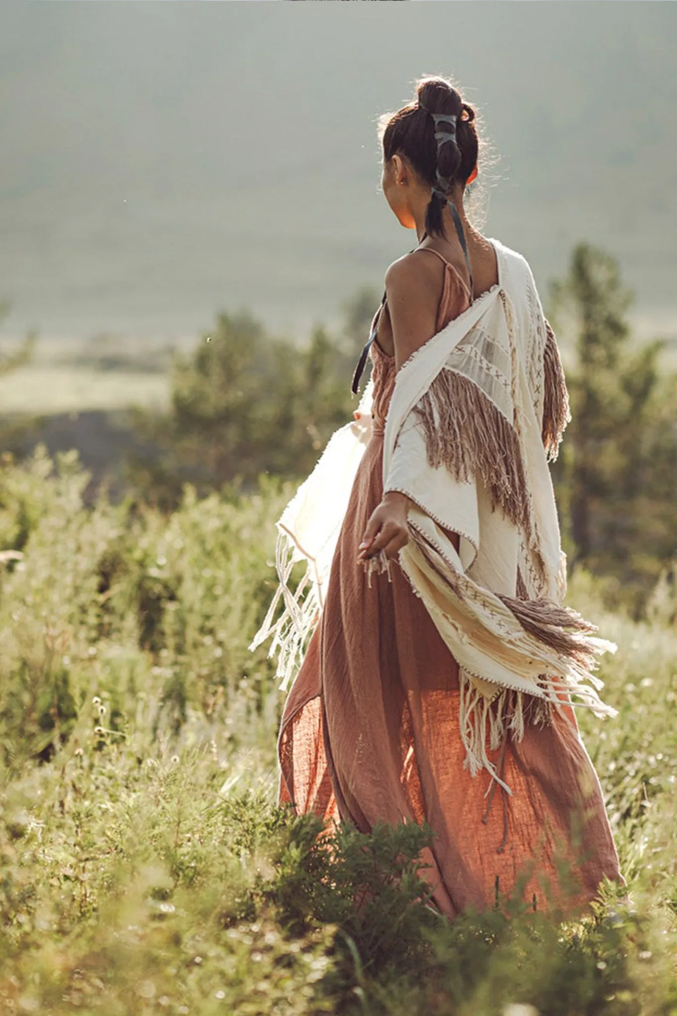 Unique Off-White Boho Poncho with Hand Loomed Tassels