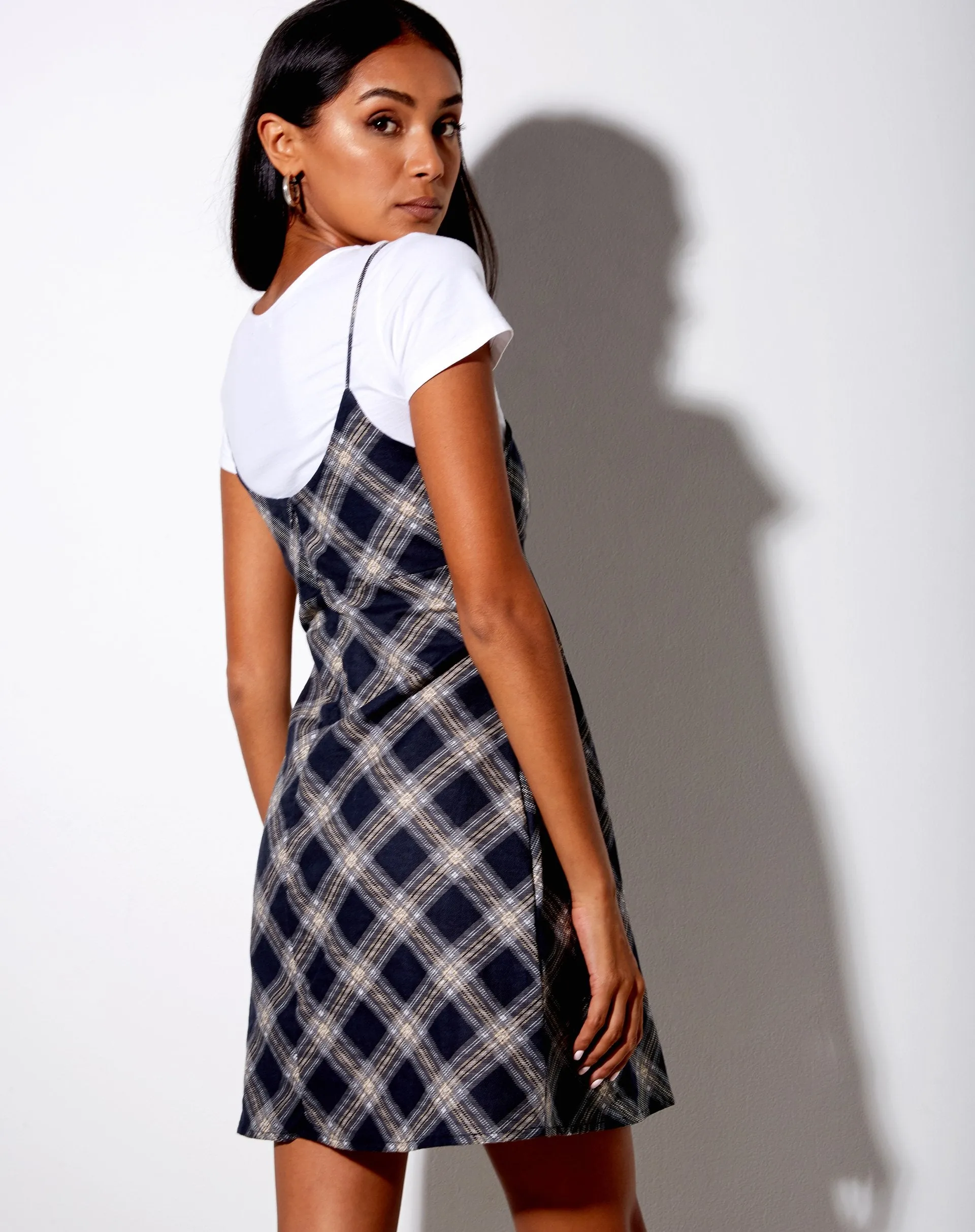 Valy Slip Dress in 20's Check Black and Grey