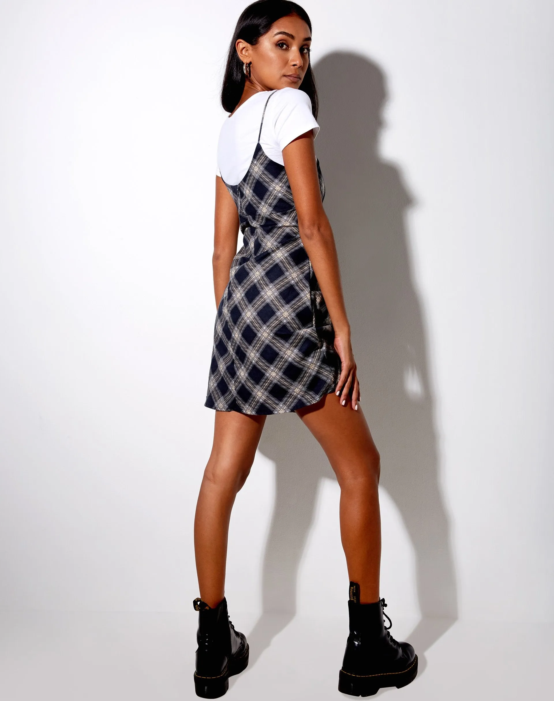 Valy Slip Dress in 20's Check Black and Grey