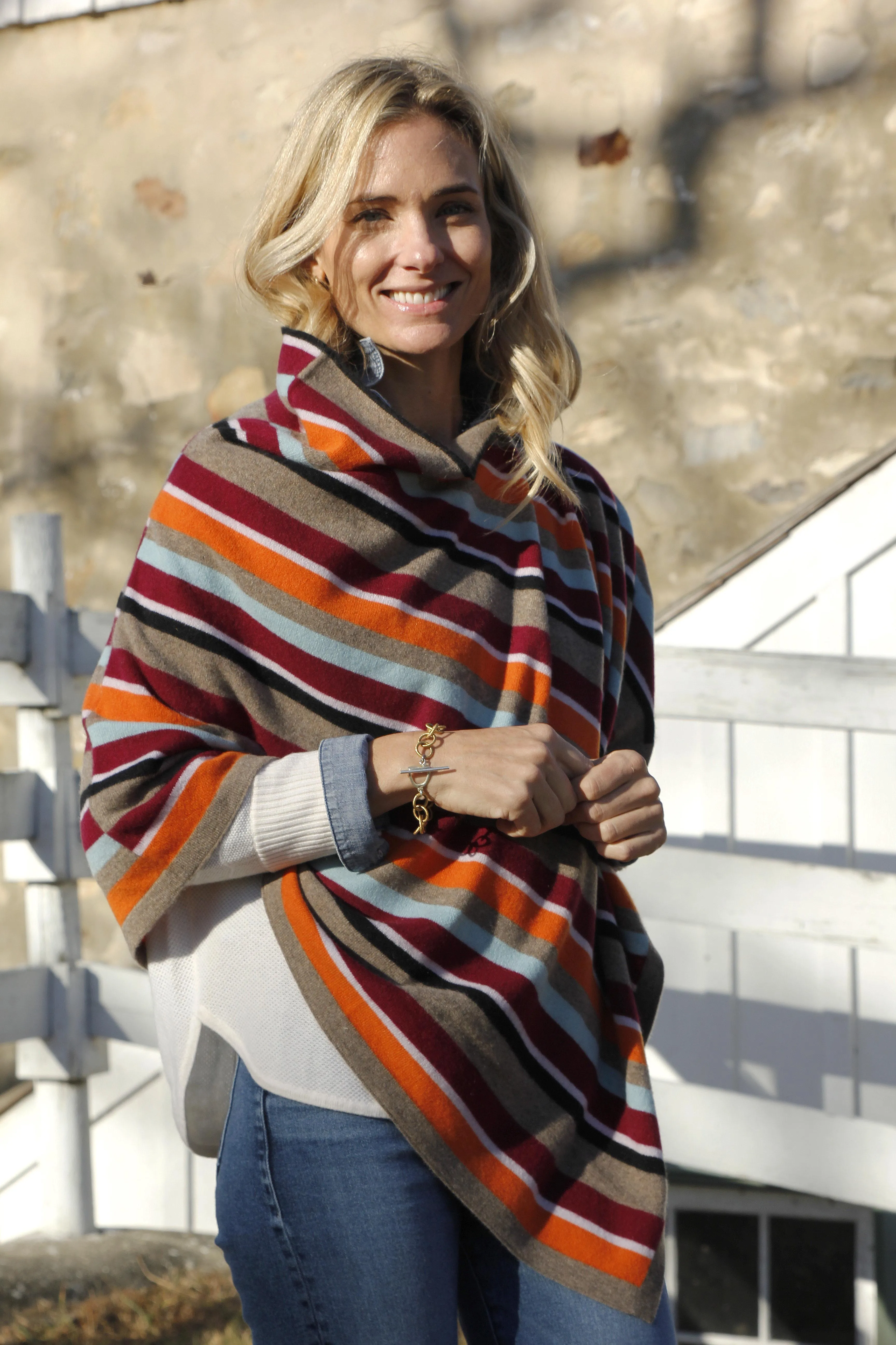 Villa Cashmere Striped Poncho