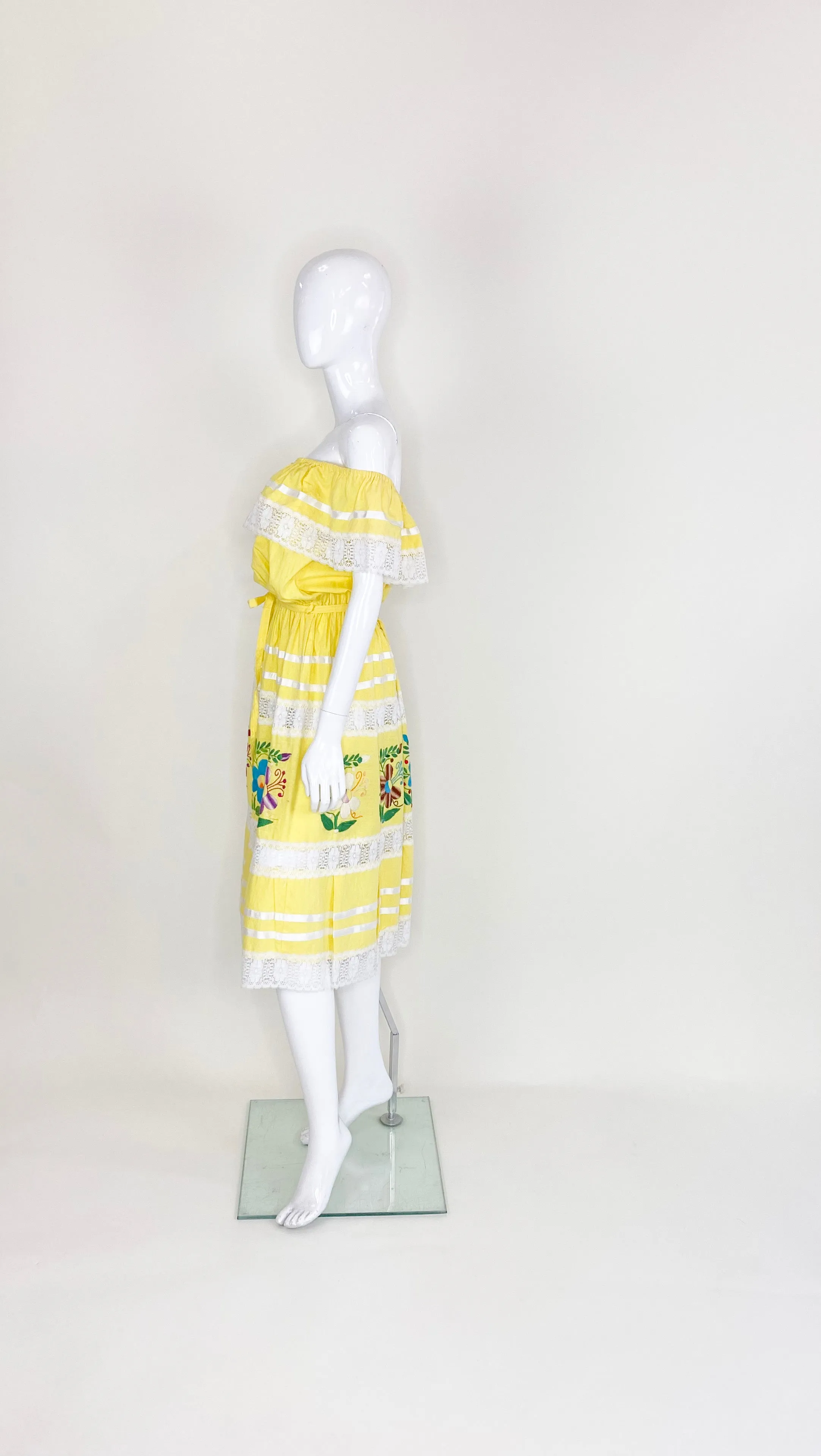 Vintage Yellow Cotton Mexican Dress