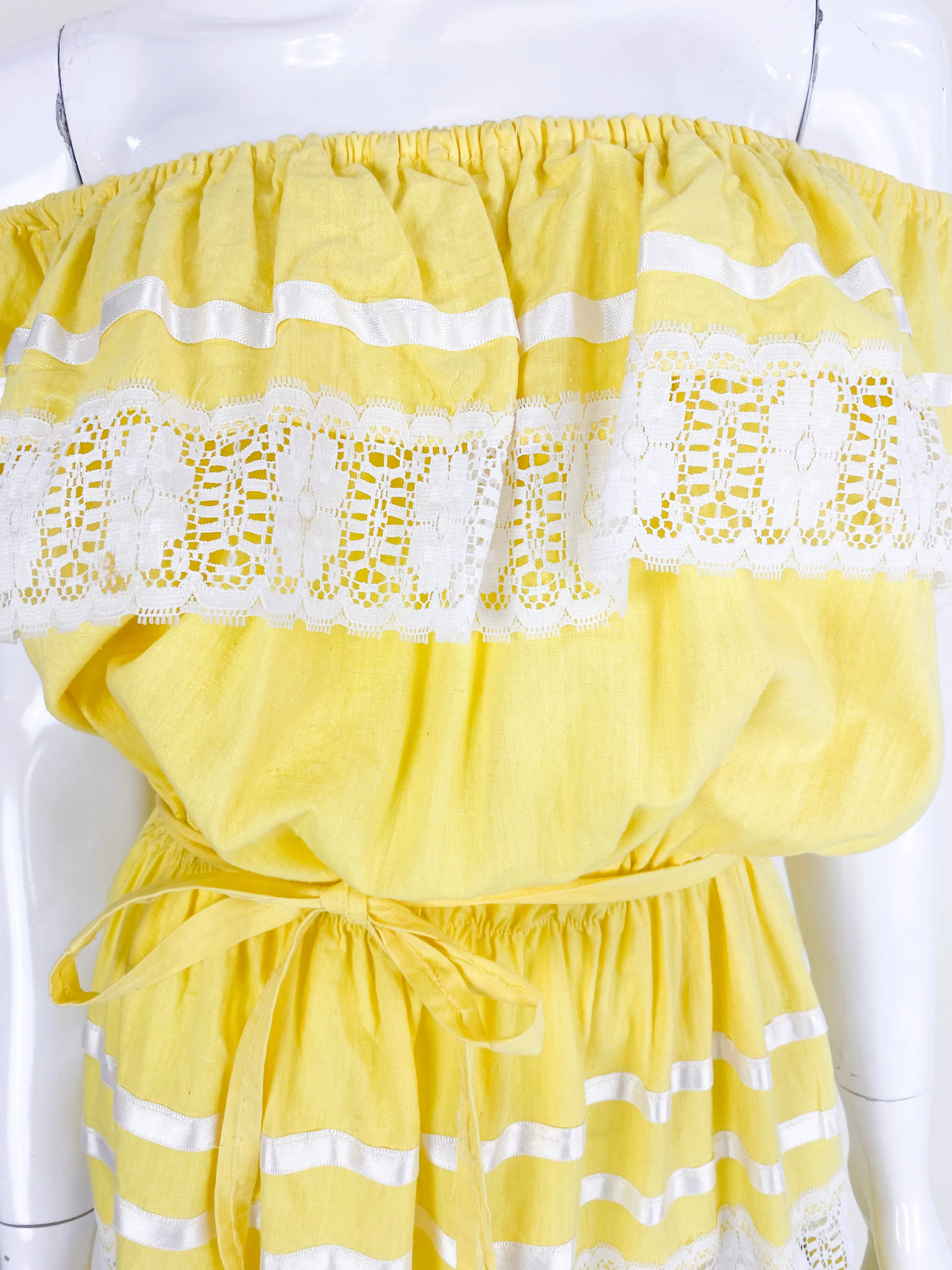 Vintage Yellow Cotton Mexican Dress