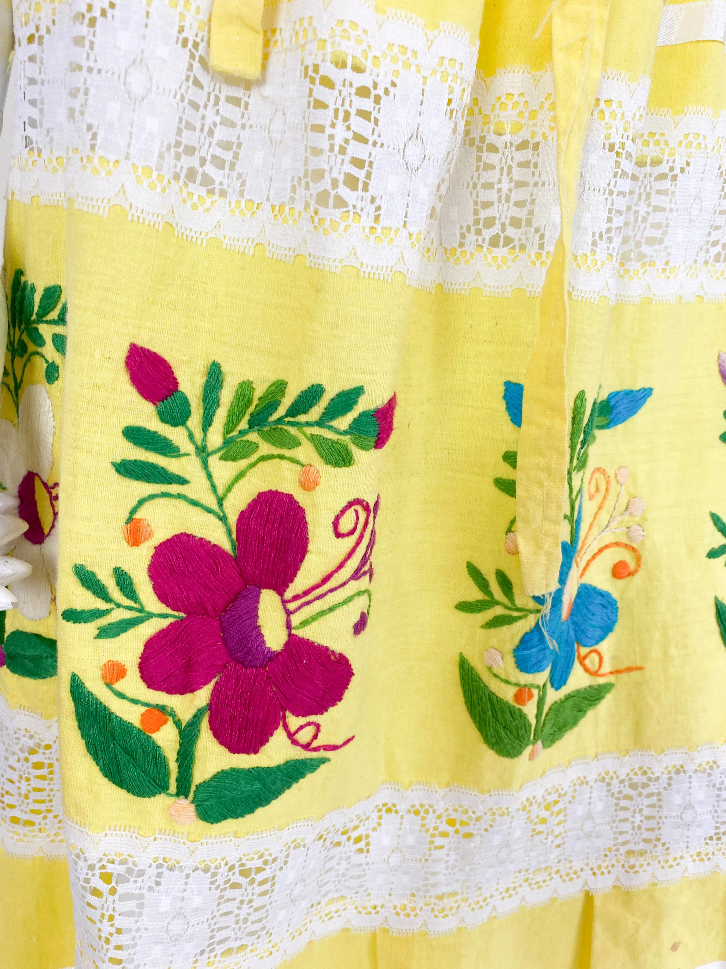 Vintage Yellow Cotton Mexican Dress