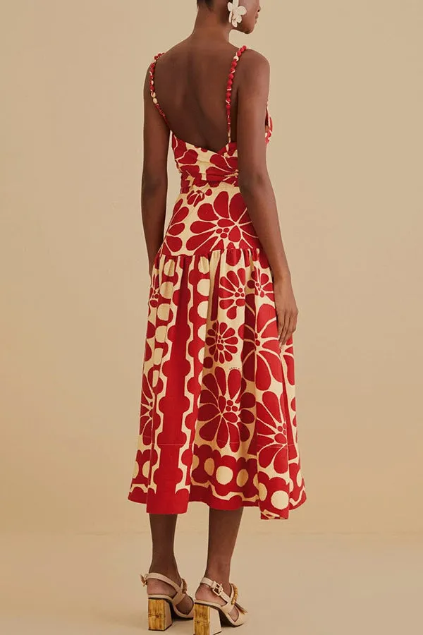 Vivid Dreams Unique Ethnic Print Slip Midi Dress