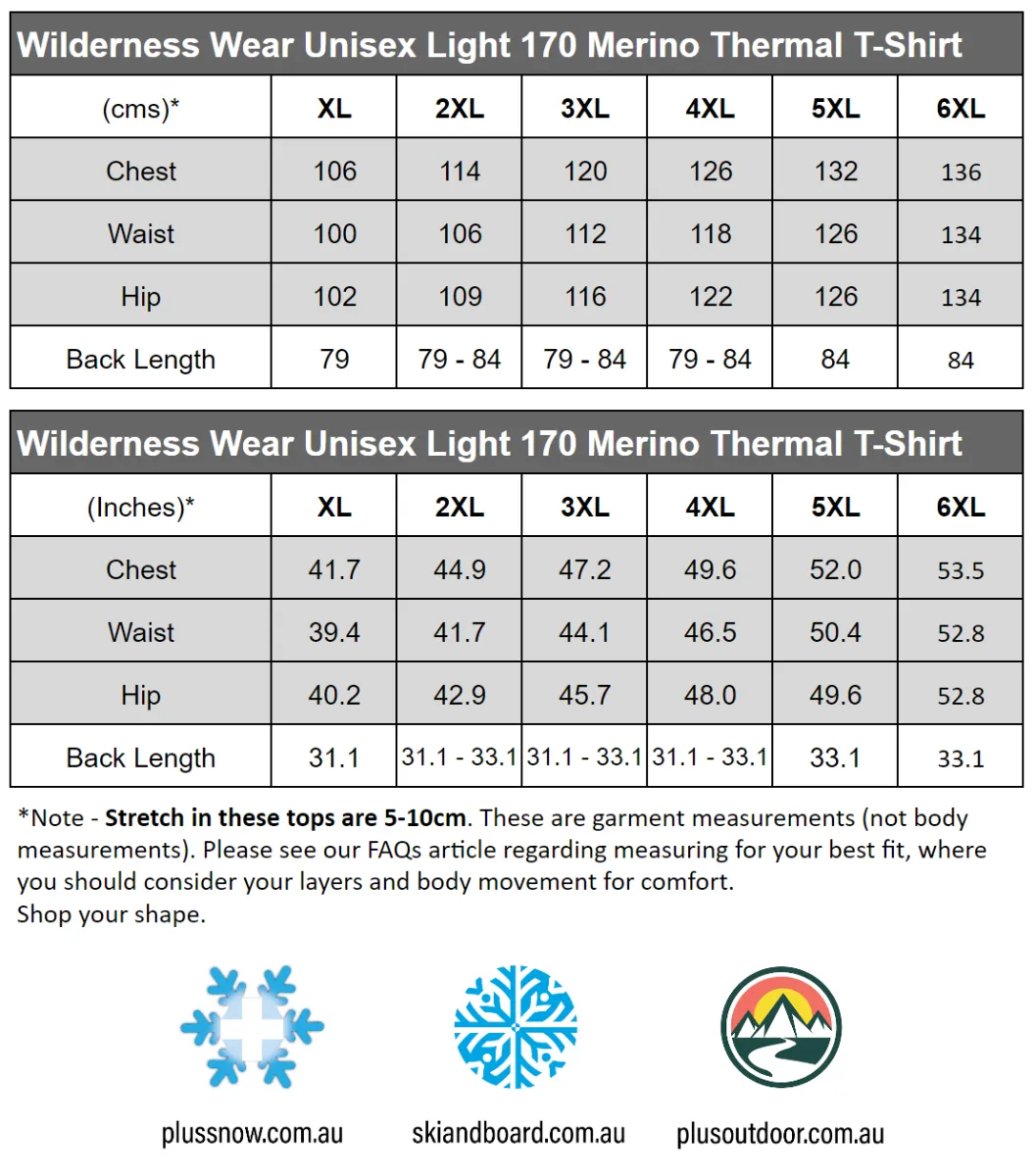 Wilderness Wear Mens Plus Size Light Merino 170 T-Shirt Black