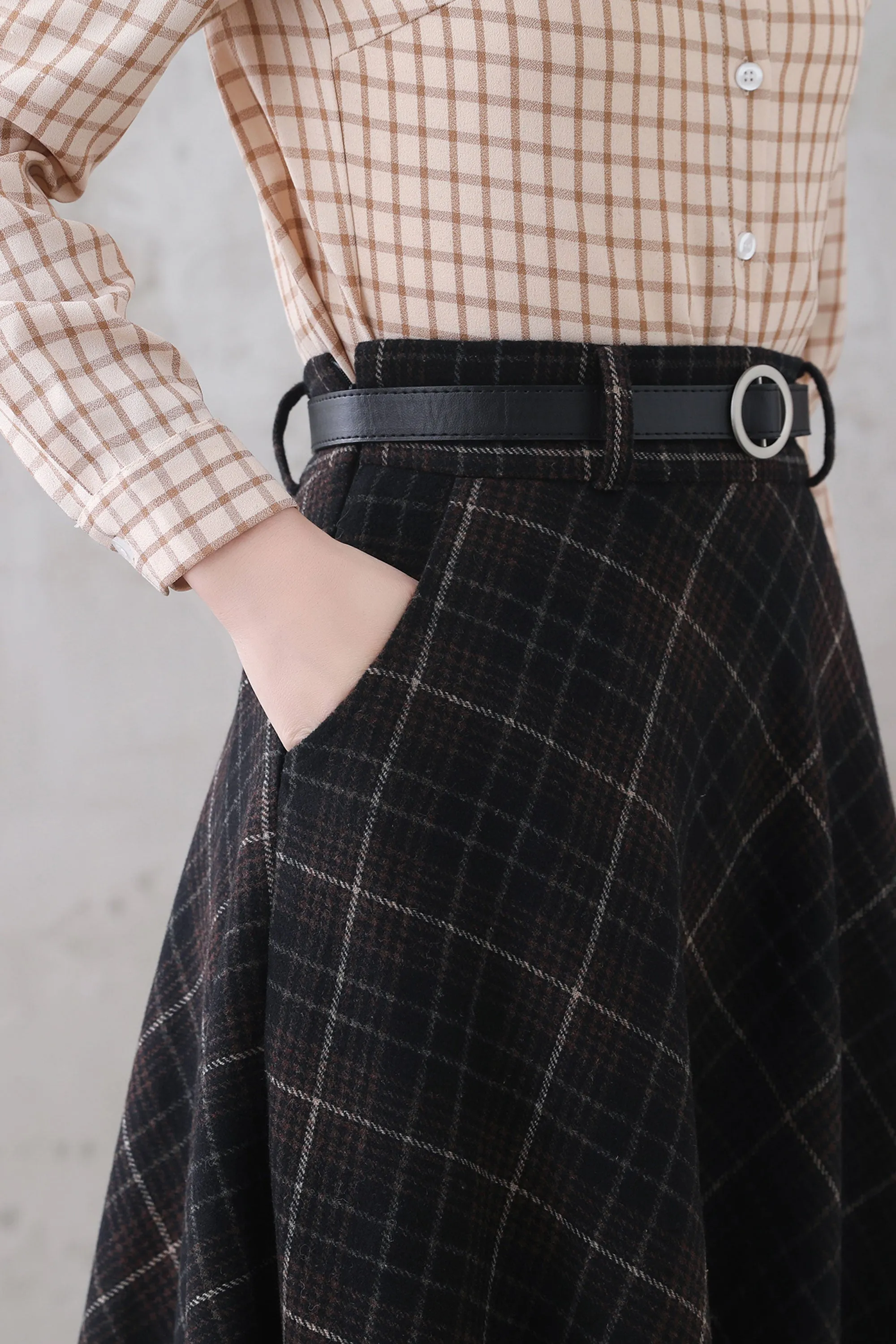 Women's High Waist Flared Plaid Skirt 3321