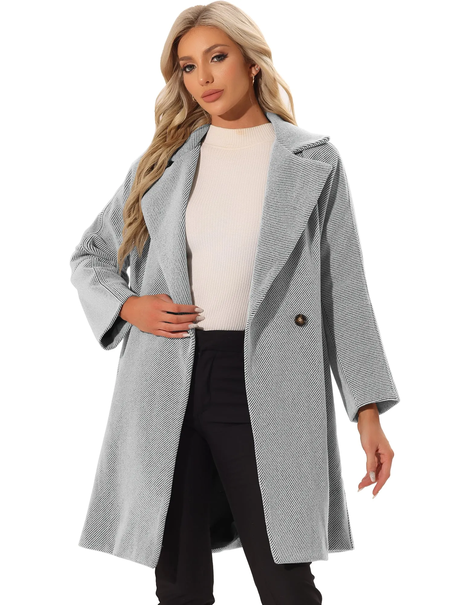 Women's Notch Lapel Collar 3/4 Sleeve Double Breast Winter Coats