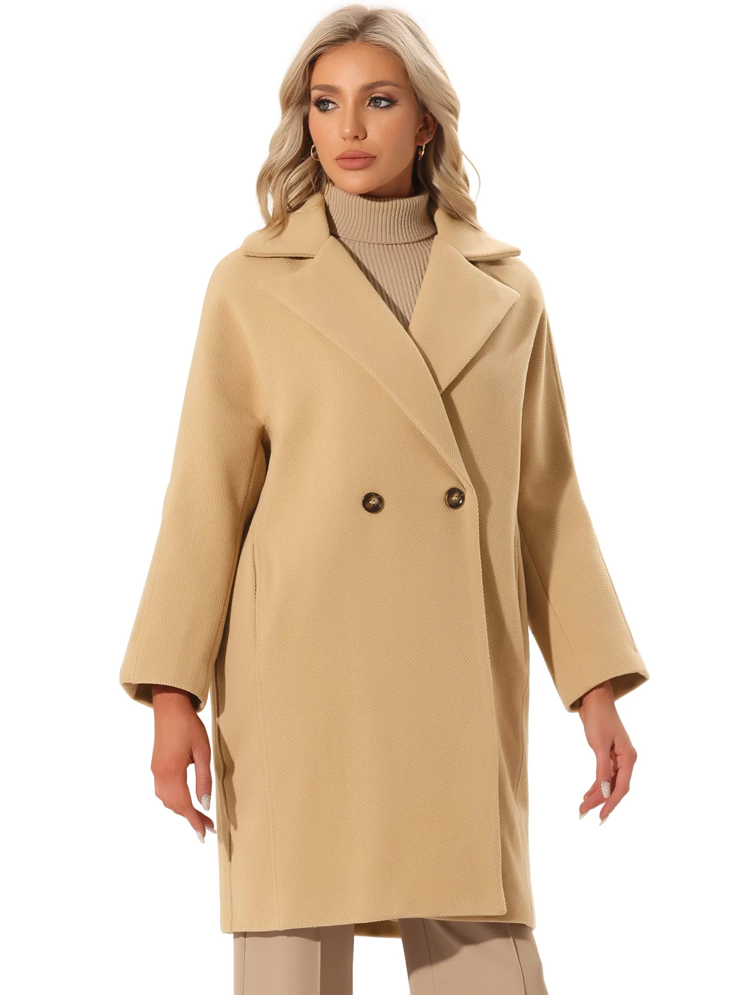 Women's Notch Lapel Collar 3/4 Sleeve Double Breast Winter Coats