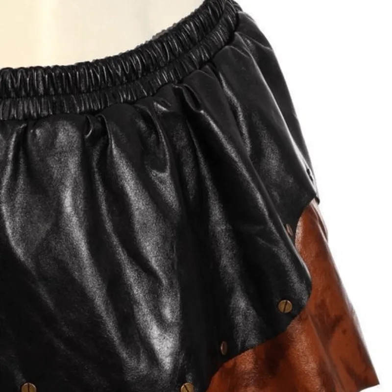 Women's Tiered Faux Leather and Net Steampunk Skirt