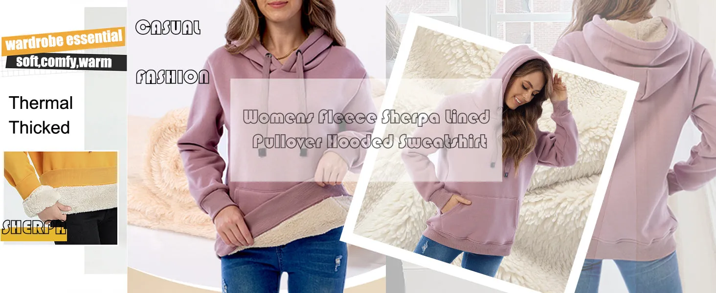 Women's Winter Warm Sherpa Fleece Lined Hooded Sweatshirts Pullover Tops for the Curvy Girl