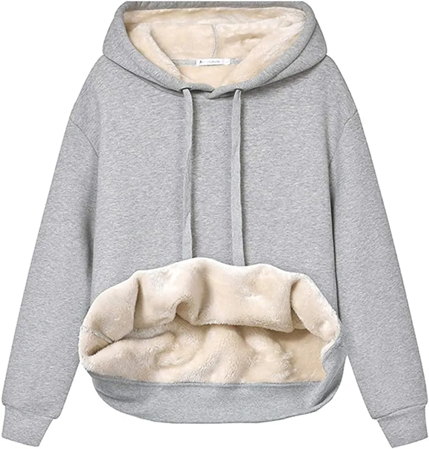 Women's Winter Warm Sherpa Fleece Lined Hooded Sweatshirts Pullover Tops for the Curvy Girl