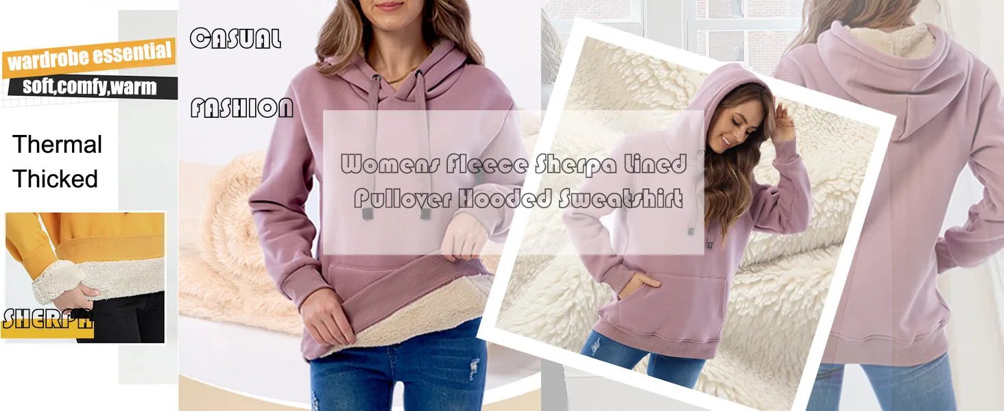 Women's Winter Warm Sherpa Fleece Lined Hooded Sweatshirts Pullover Tops  -  Made to Fit the Curvy Girl