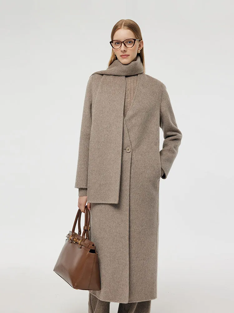 Wool Alpaca Women Overcoat With Scarf