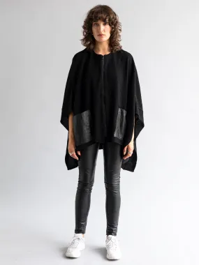 Zip Front Poncho with Leather Trim Pockets