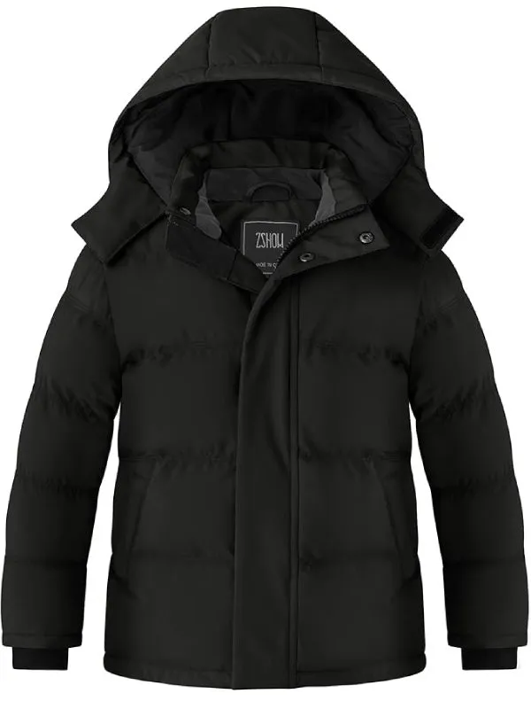 ZSHOW Boys' Winter Coat Waterproof Quilted Puffer Jacket with Removable Hood